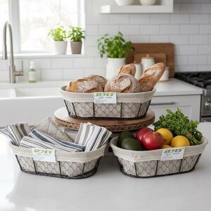 Beige and Brown Wire Baskets Set of 3